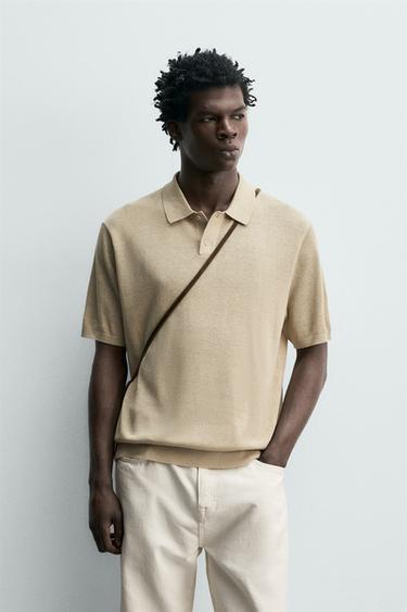 ТРИКОТАЖНА ШОВКОВО-ЛЯНА СОРОЧКА-ПОЛО - Пісочний Zara