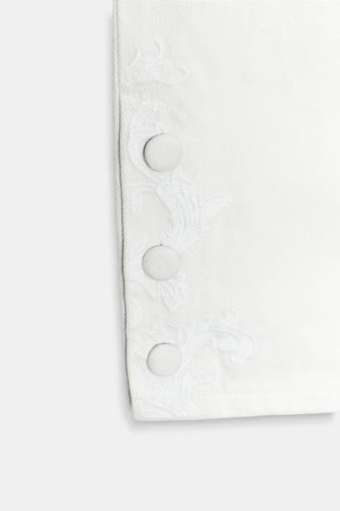 ZW COLLECTION EMBROIDERED MID-WAIST CAPRI JEANS - Ecru by Zara - Image 9