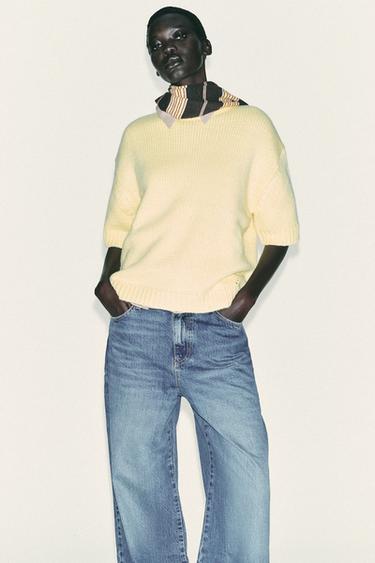 OVERSIZED KNIT SHORT SLEEVE SWEATER - Yellow by Zara
