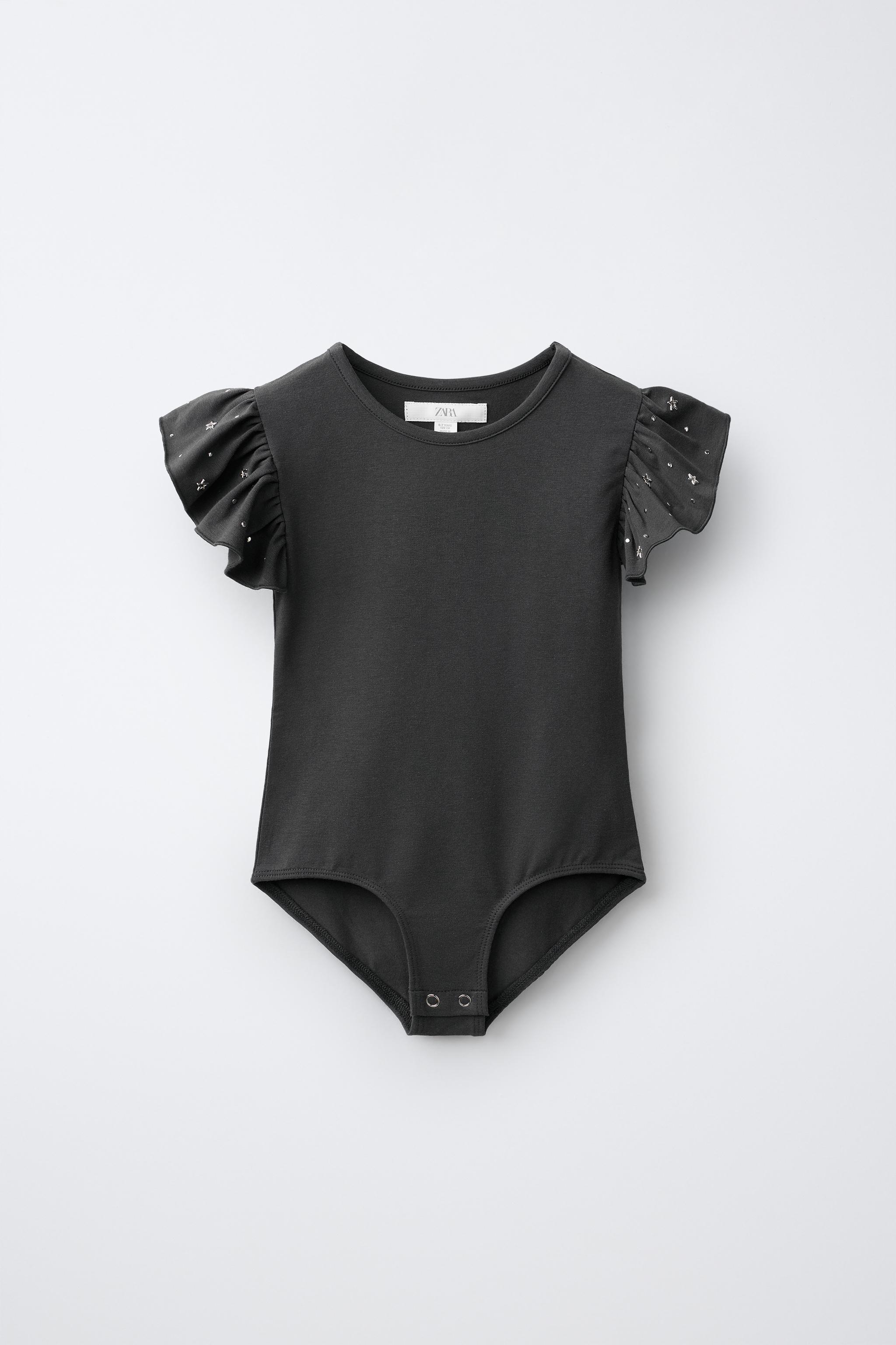 STUDDED RUFFLE SLEEVE BODYSUIT — Anthracite grey