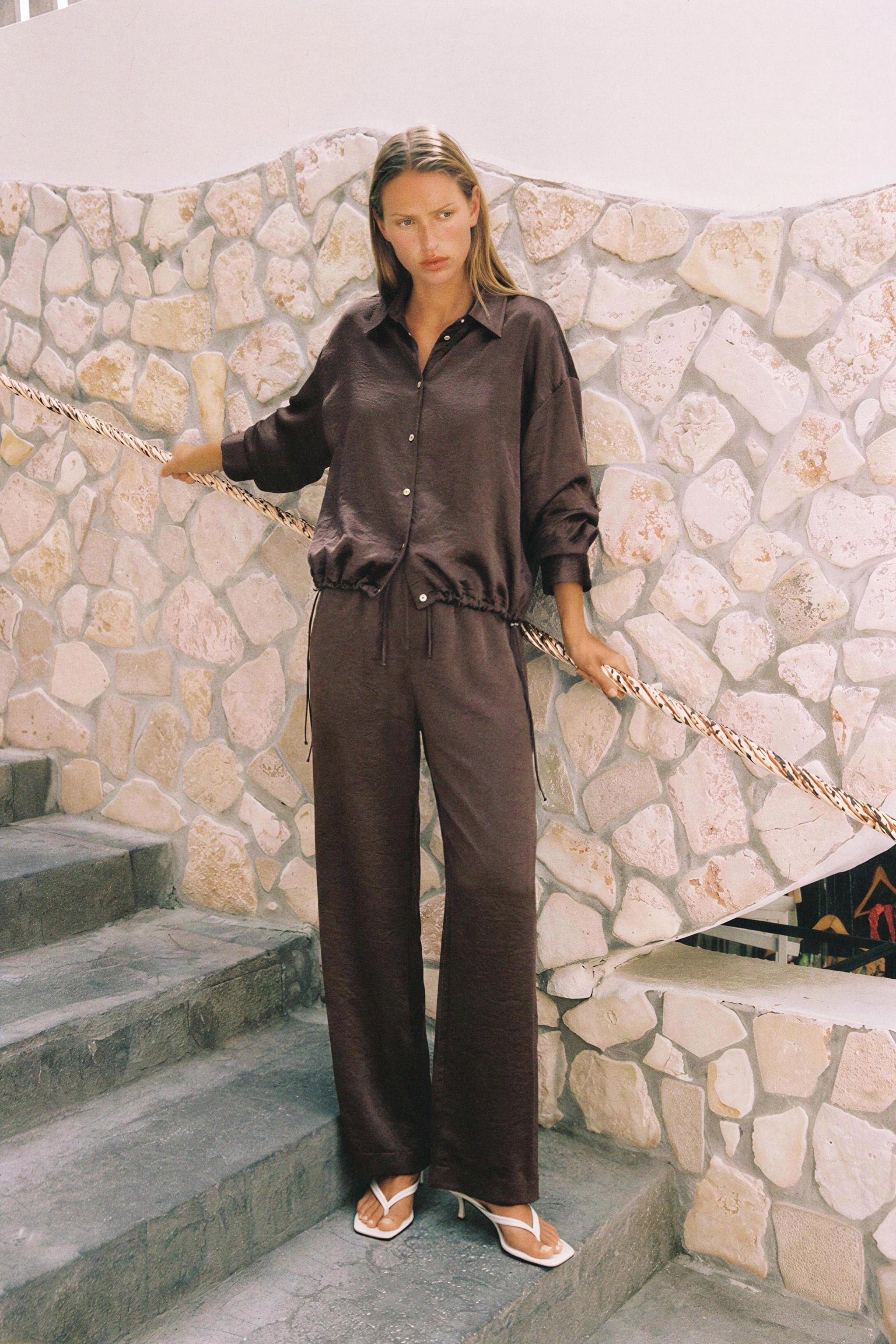 Женские блузки Zara DRAWSTRING SATIN BLOUSE