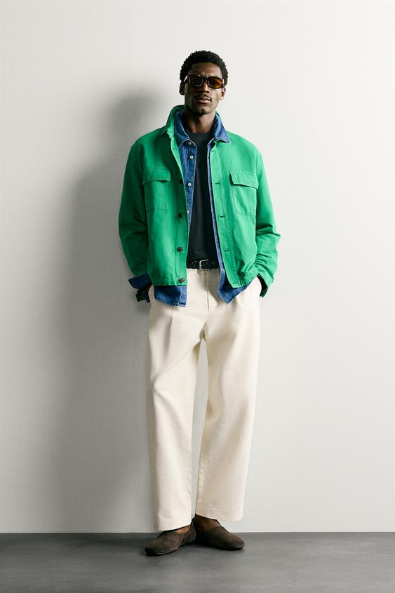COTTON/LINEN REGULAR FIT OVERSHIRT - Green by Zara - Image 0