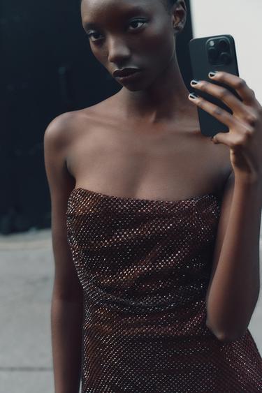 RED STRAPLESS SEQUIN DRESS - Aubergine by Zara - Image 4
