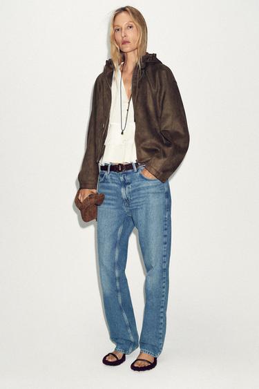 Zara 仿麂皮連帽飛行員外套 - 棕色