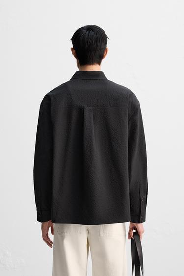 RELAXED FIT SEERSUCKER SHIRT - Black by Zara - Image 2