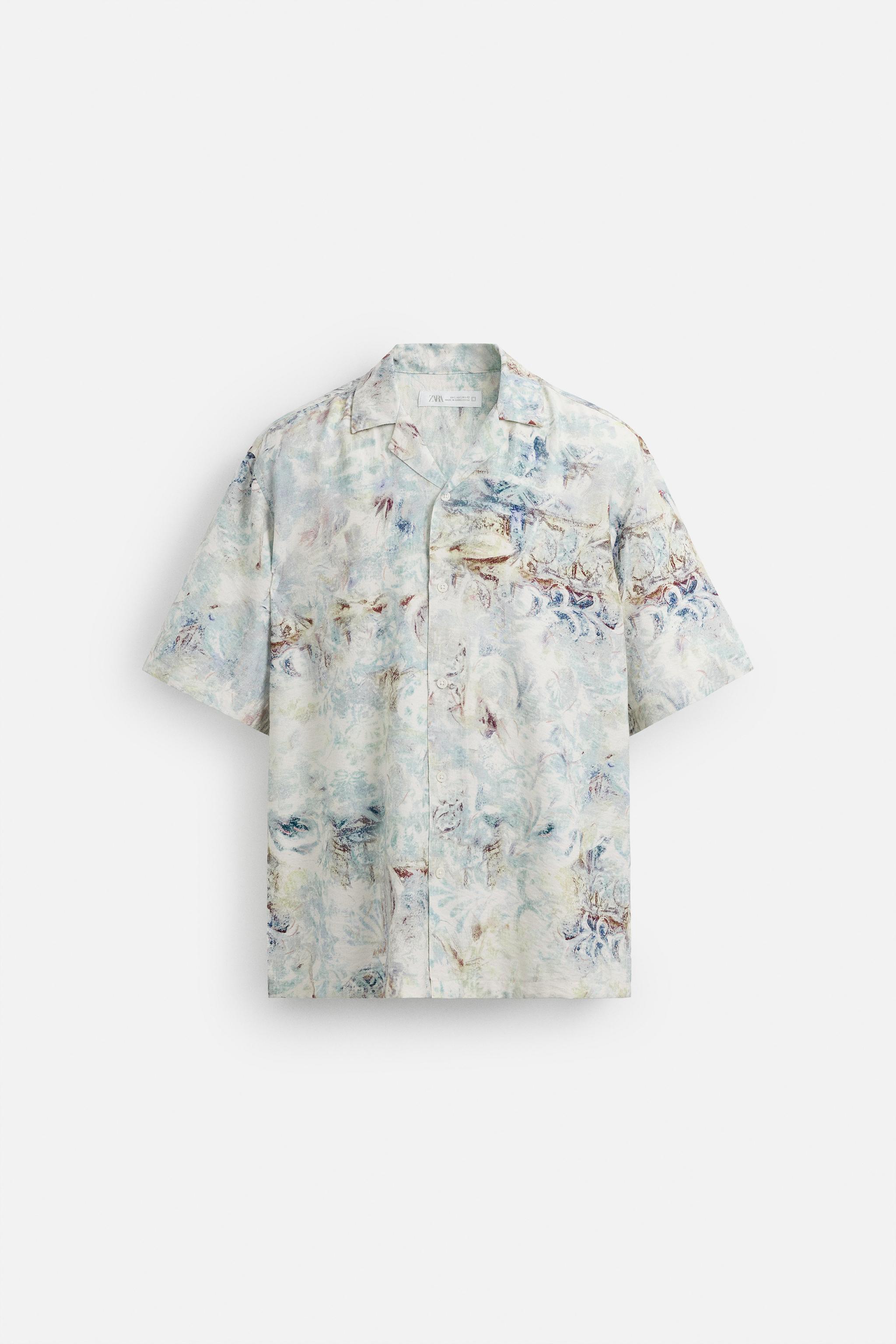 【ZARA】アブストラクト プリント シャツ 7545/499/707 アブストラクト プリント シャツ - ブルーイッシュ | ZARA Japan
