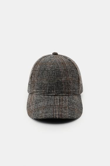 Zara WOOL PLAID CAP - Gray