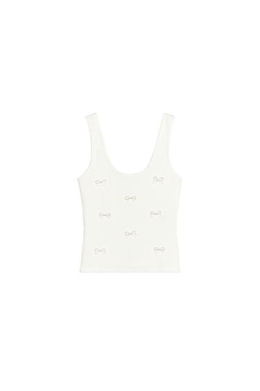 T-SHIRT WITH RHINESTONE AND FAUX PEARL BOWS