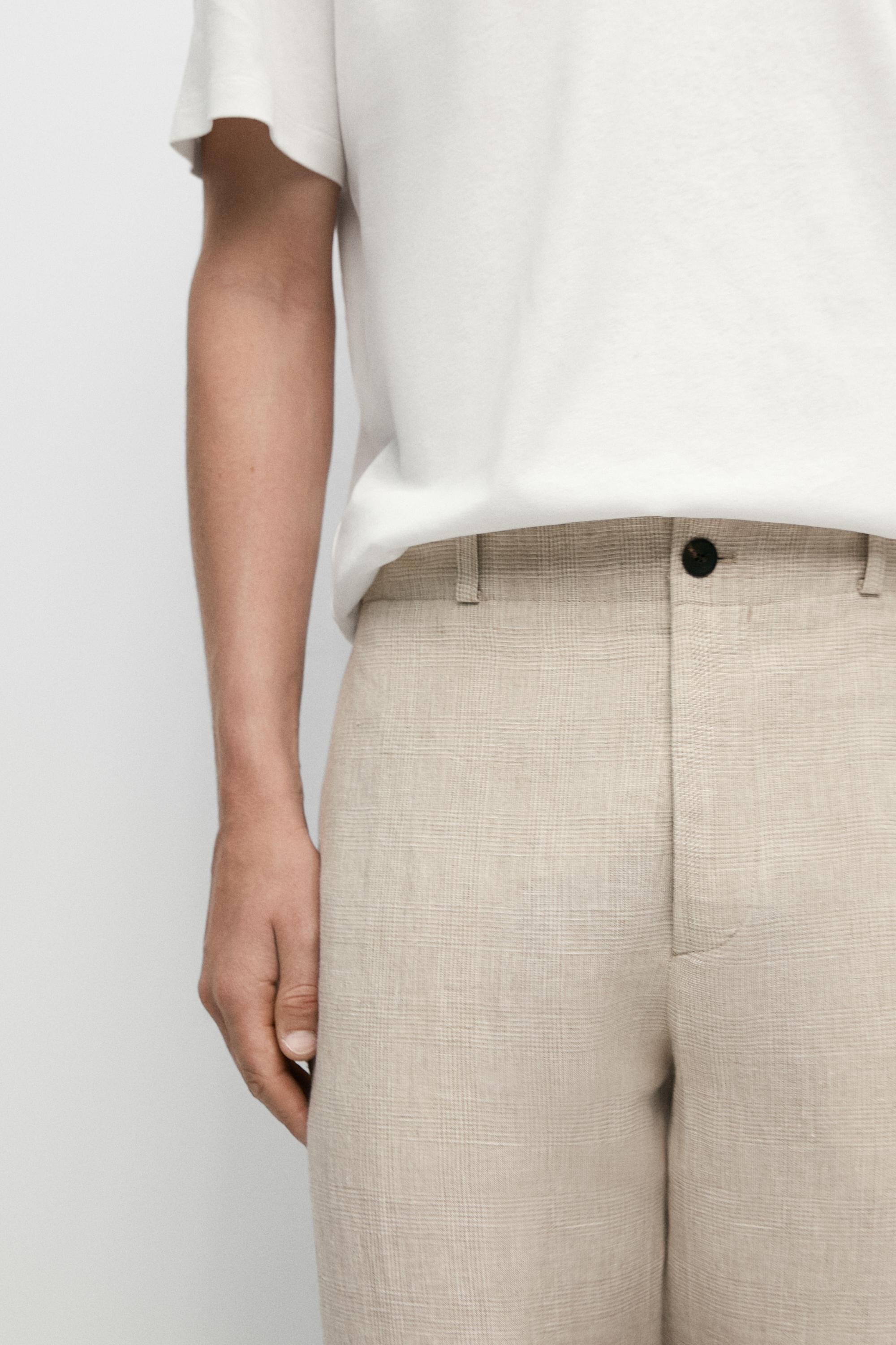 100% linen check pants
