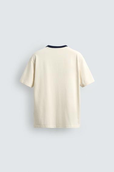 REGULAR FIT CONTRAST EMBROIDERED T-SHIRT - Ecru by Zara - Image 7
