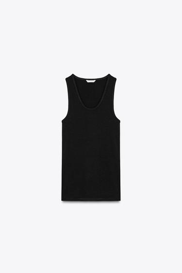 ÄRMELLOSES T-SHIRT AUS BAUMWOLLE UND MODAL - Schwarz von Zara