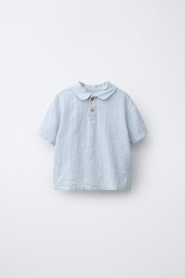 TEXTURED SHIRT WITH POLO COLLAR - Bluish by Zara
