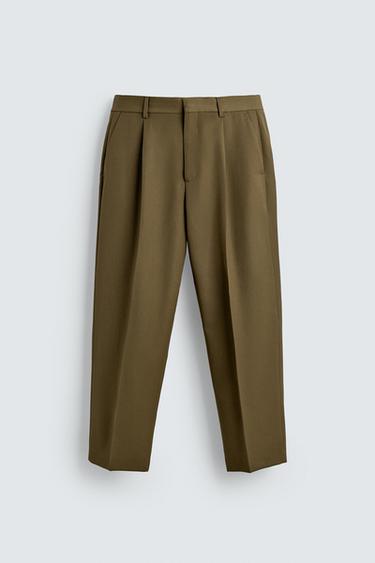 Zara LIMITED EDITION PLEATED SUIT PANTS - Dark olive