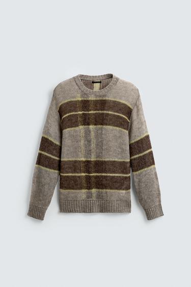 Zara TEXTURED STRIPE SWEATER - Brown / Taupe
