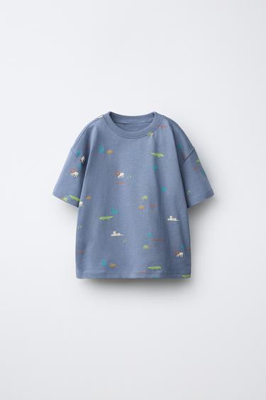 Zara SAFARI PRINT T-SHIRT - Light blue
