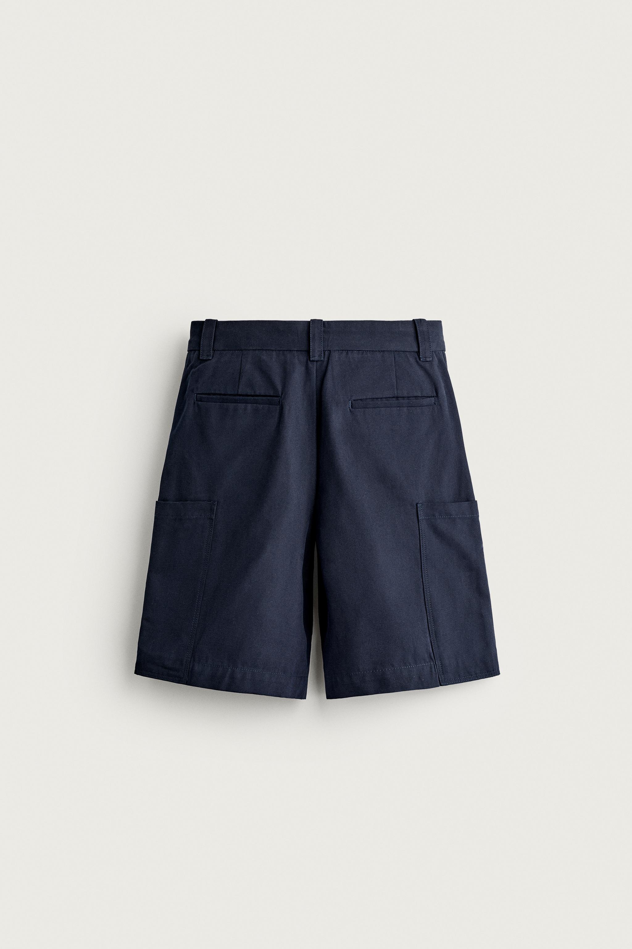 Zara PİLİLİ RELAXED FIT KARGO BERMUDA görsel 6