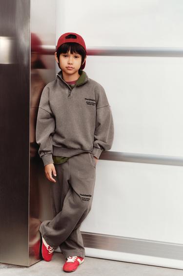 Zara 標語毛圈布運動衫 - 暗灰褐色