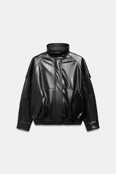 ZW COLLECTION JAKKE I 100% SKIND - Sort fra Zara