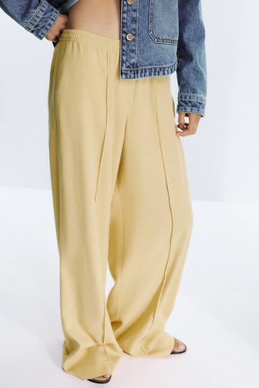 Zara WIDE LEG SEAM PANTS - Yellow