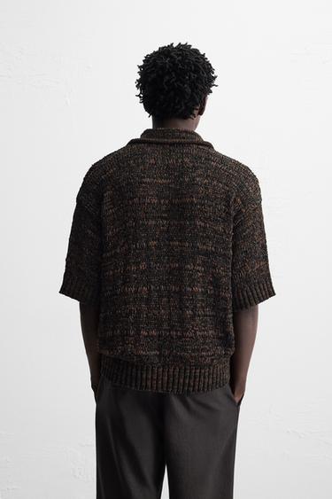POLO EN MAILLE RUBAN CONTRASTÉ - Marron de Zara - Image 3