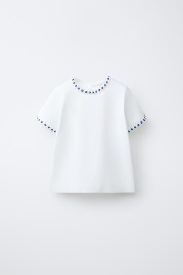 FLORAL T-SHIRT - Blue/White by Zara