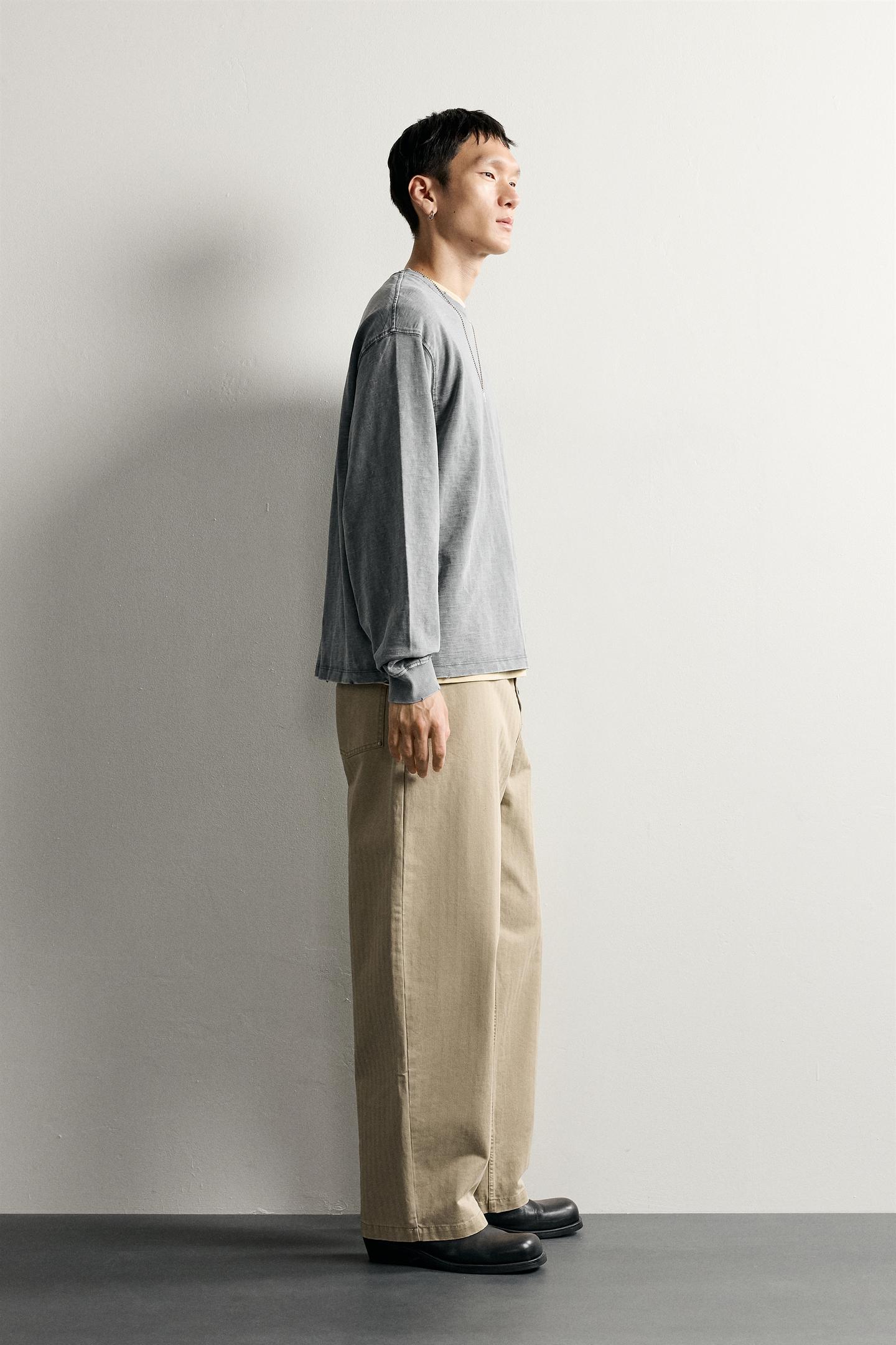 Мужская футболка Zara Washed Slub Relaxed Fit, цвет: Тёмный антрацитовый — фото 4