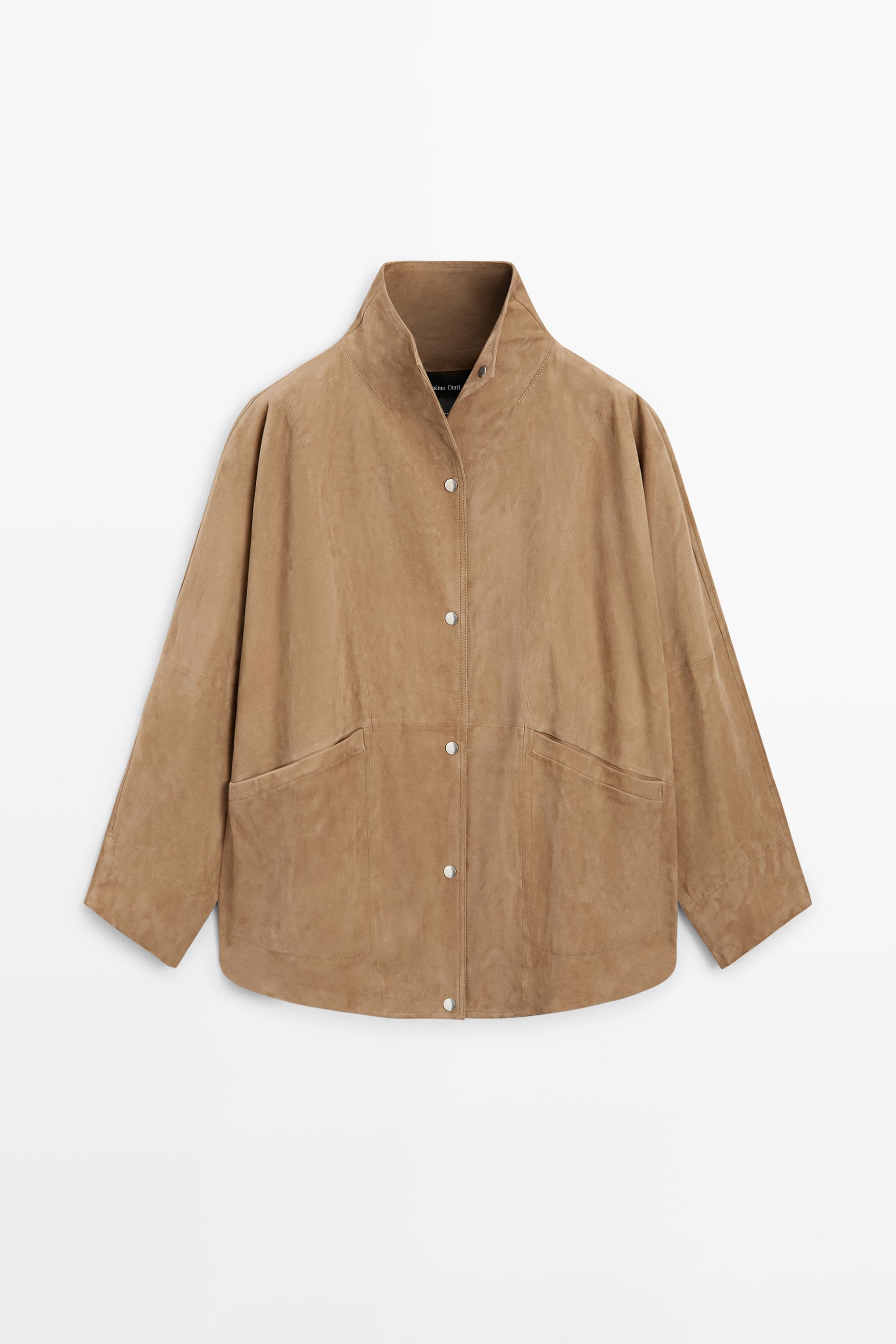 Suede leather cape with button details