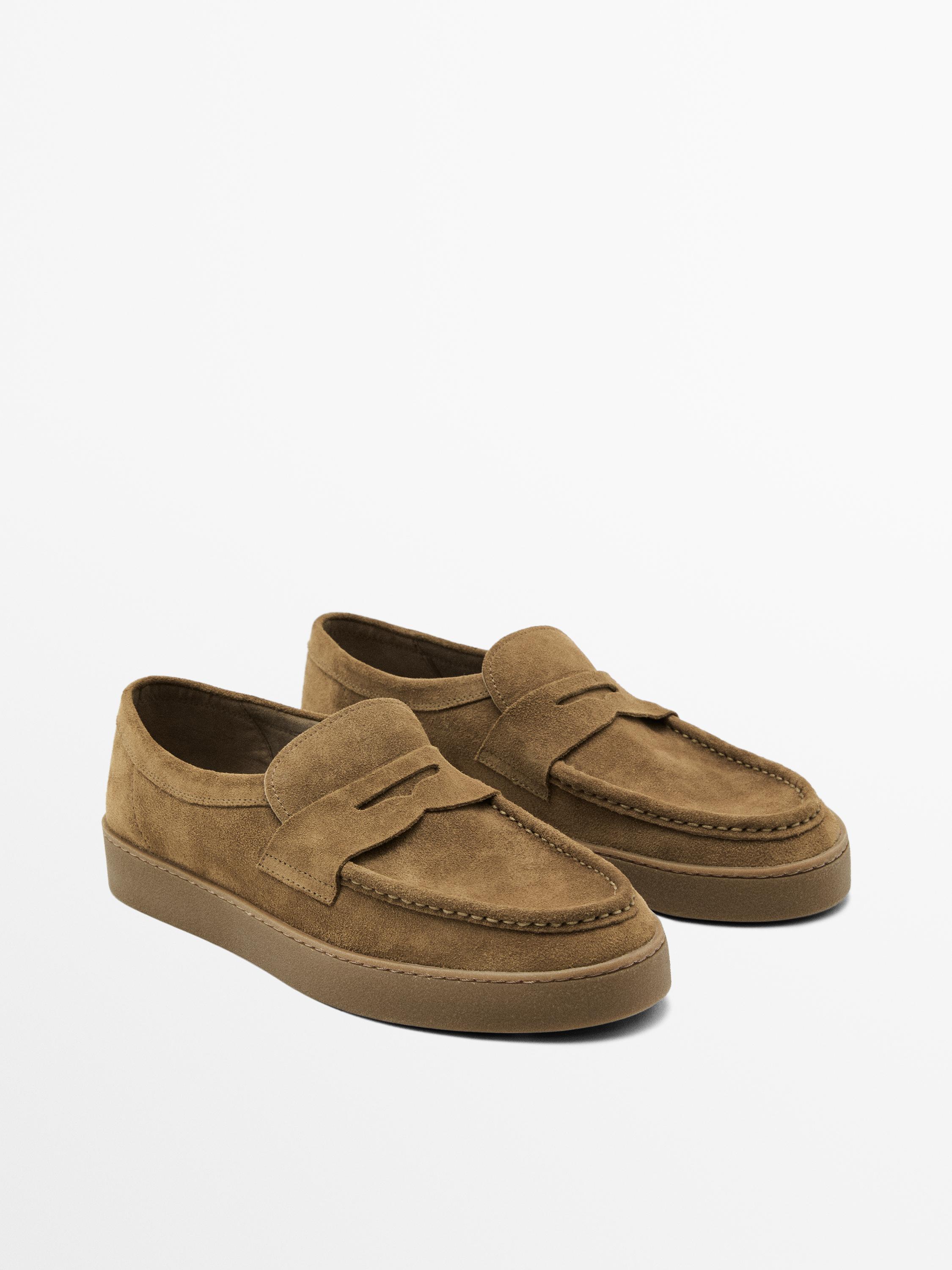 Split suede penny loafers