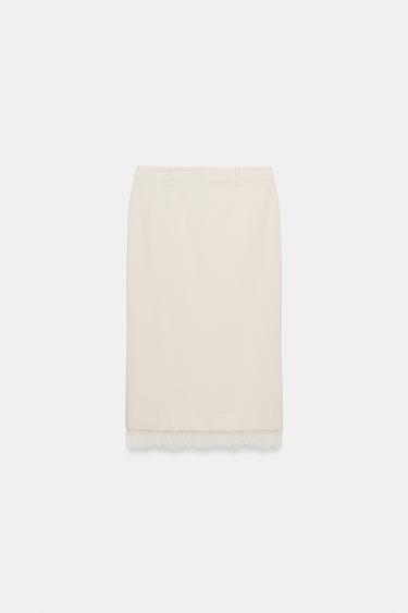 MIDIROCK AUS SPITZE - off-white von Zara