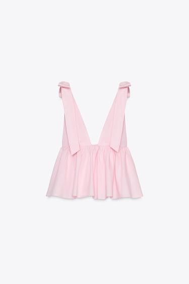 POPLIN TOP WITH BOWS - Light pink by Zara - Image 0