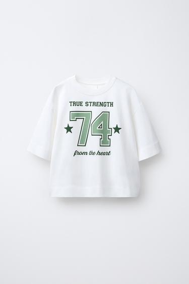 BLUZË ME STAMPIM VARSITY - I bardhë nga Zara