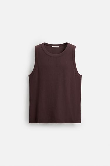 RIBBED TANK TOP - Burgundy by Zara - Image 4