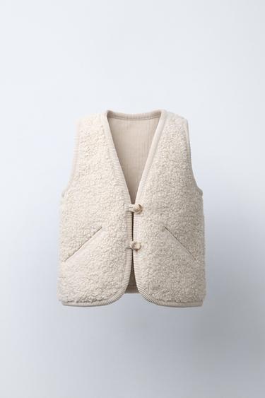 CONTRAST CORDUROY AND FAUX SHEARLING WAISTCOAT - Ecru by Zara