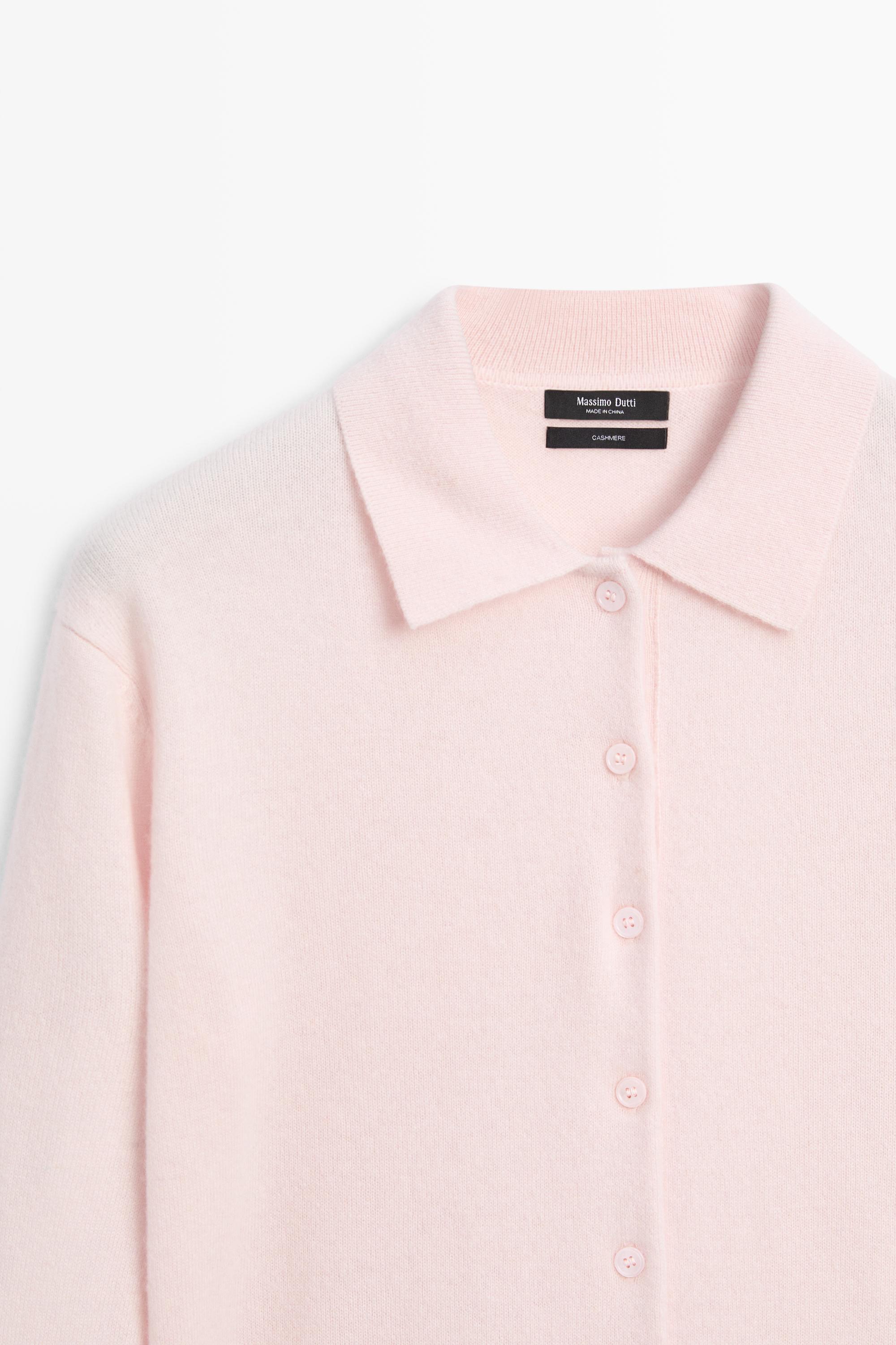 100% cashmere knit polo collar cardigan