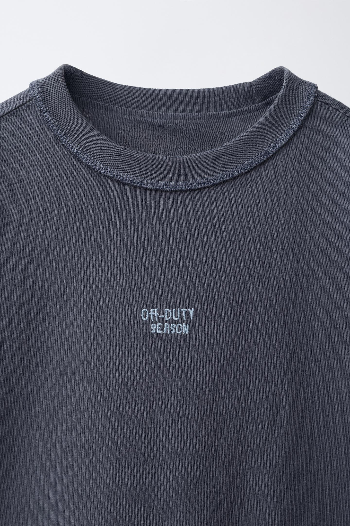 Детская футболка Zara Heavyweight Embroidered Text, цвет: Синий / Серый — фото 3