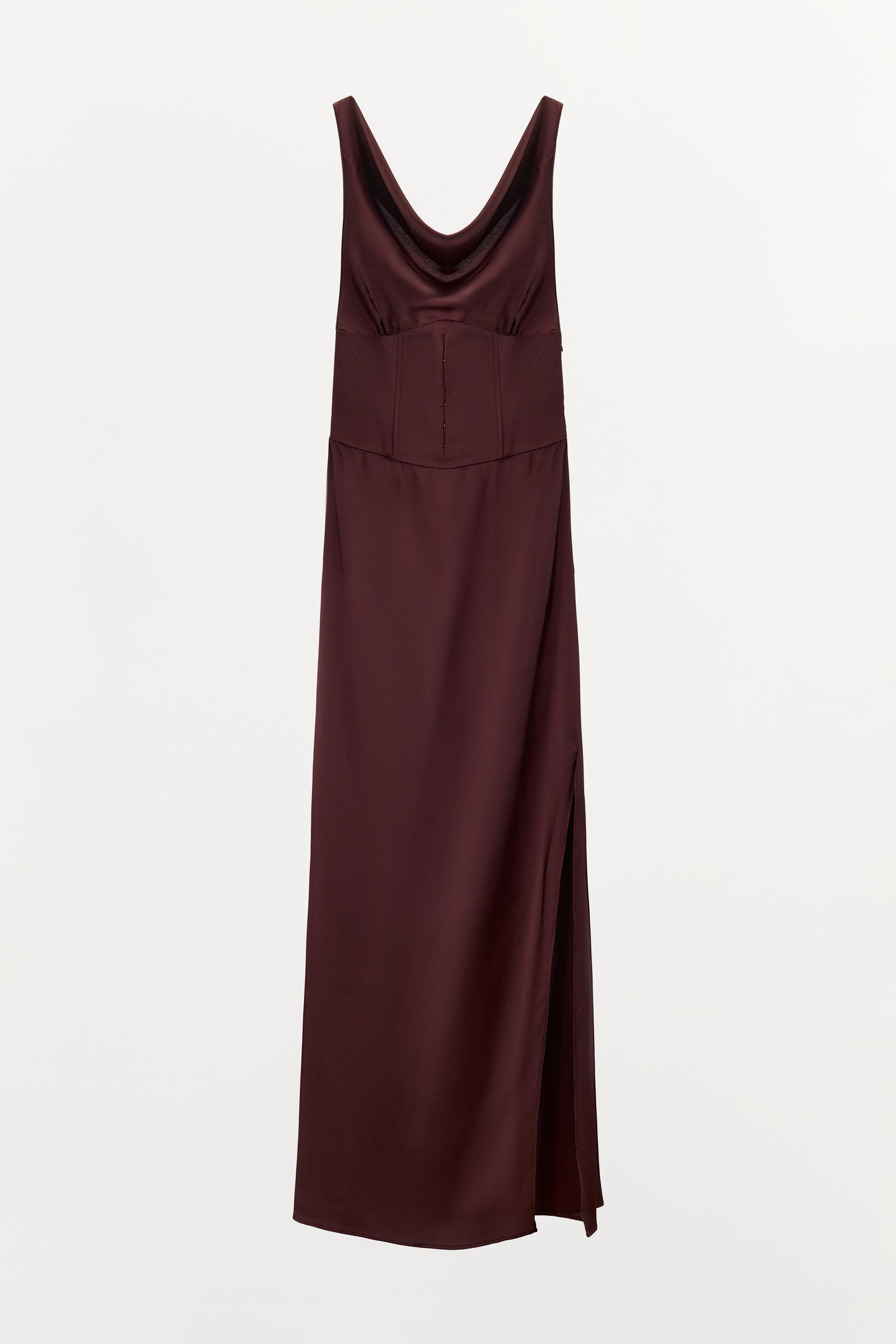 SATIN DRAPED NECK DRESS