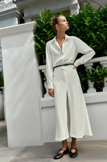 VESTIDO CAMISERO CINTURÓN - Blanco roto de Zara