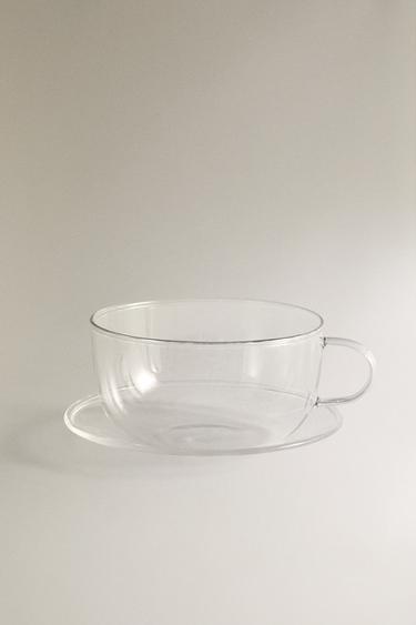 BOROSILICATE GLASS TEACUP AND SAUCER WITH SILVER RIM - Silver by Zara - Image 0