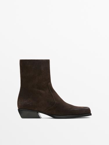 Zara Brushed split leather ankle boots - Brown