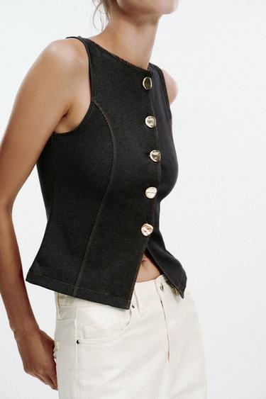 TOP GILET BOUTONS - Noir de Zara - Image 2