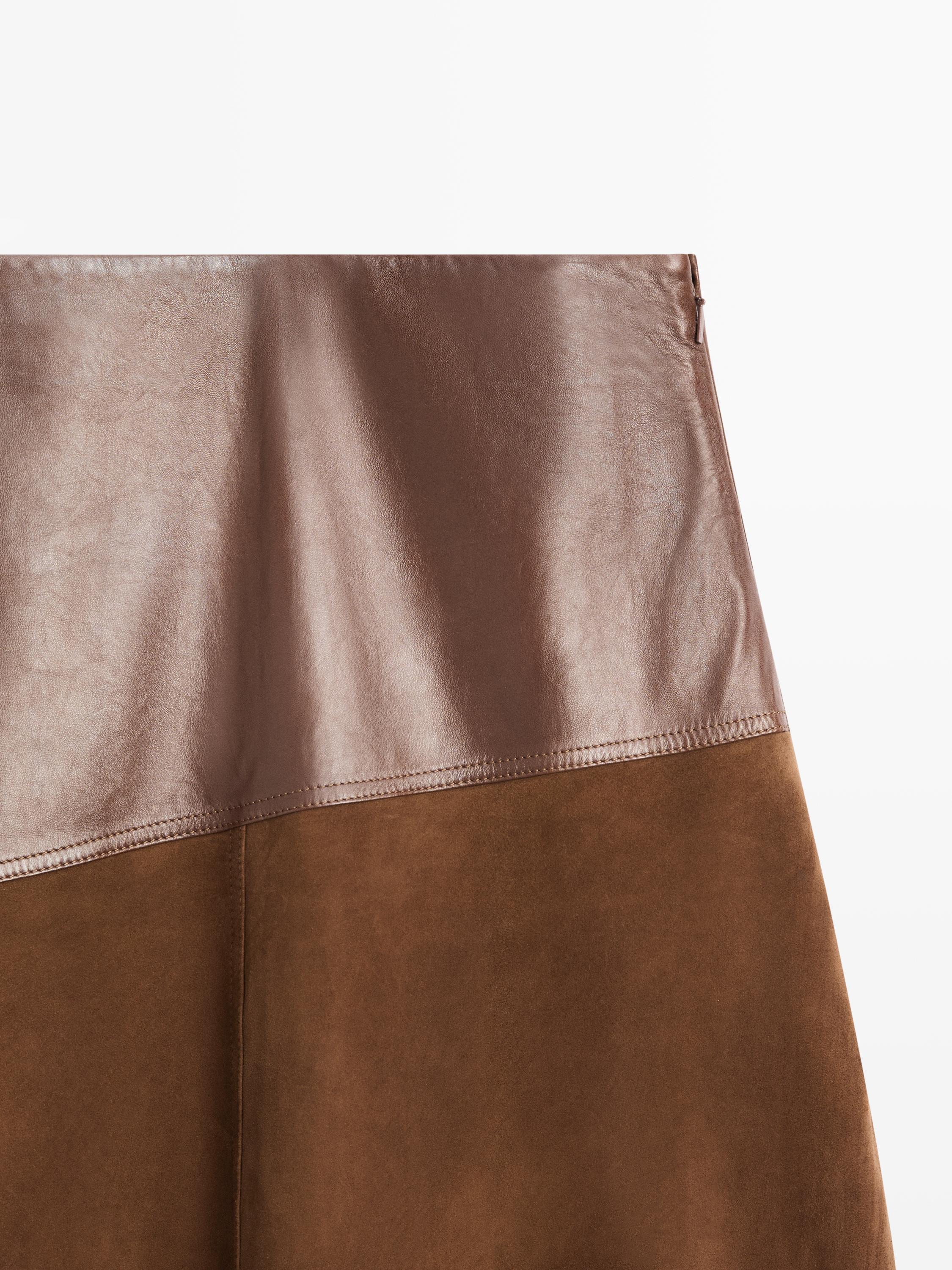 Suede nappa leather skirt with asymmetric yoke