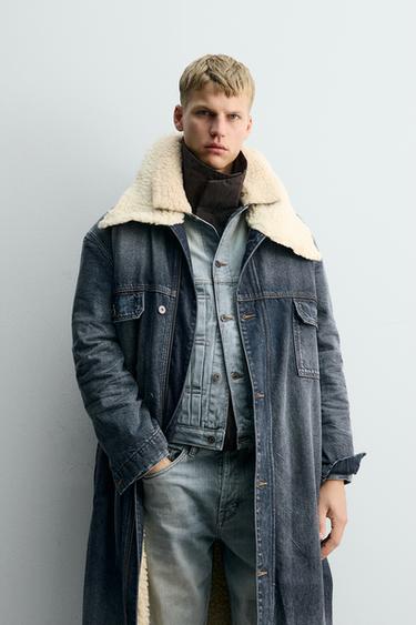 DENIM COAT WITH CONTRAST FAUX SHEARLING X SR_A - Mid-blue by Zara - Image 1