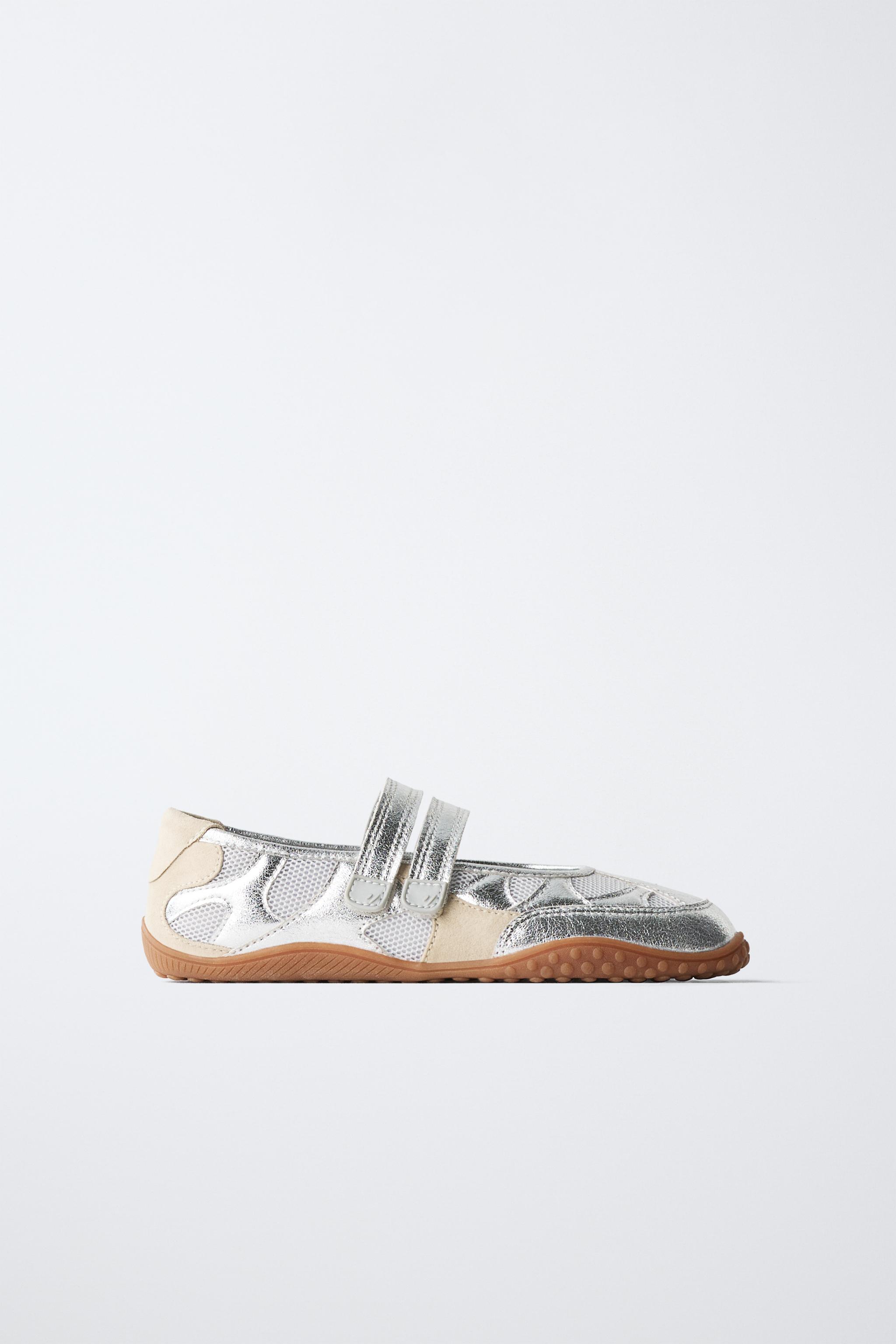 METALLIC SPORTY BALLET FLATS — Silver