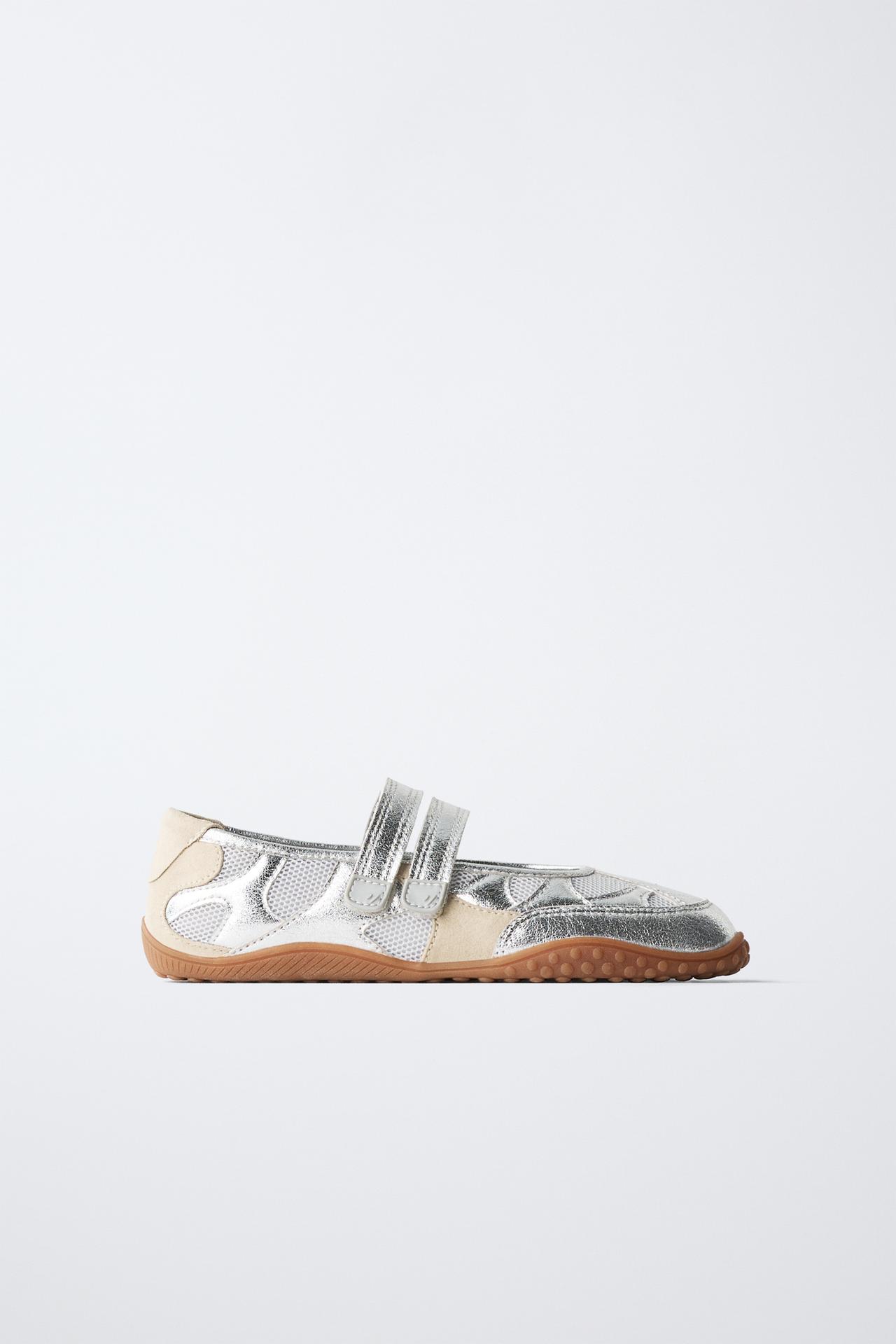 METALLIC SPORTY BALLET FLATS — Silver