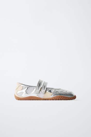 Zara METALLIC SPORTY BALLET FLATS - Silver