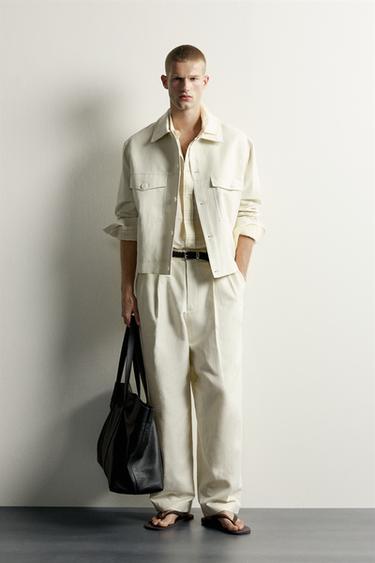 COTTON/LINEN RELAXED FIT OVERSHIRT - Sea green by Zara