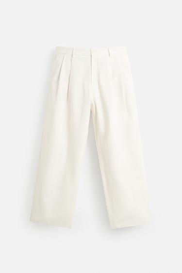Zara BALLOON-FIT 細褶長褲 - 磨白色
