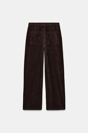 PANTALON WIDE LEG EN VELOURS CÔTELÉ ZW COLLECTION - Marron / Taupe de Zara - Image 6