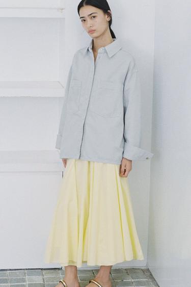 フレアミディスカート ZW COLLECTIONイエローZaraのフレアミディスカート ZW COLLECTION - イエロー