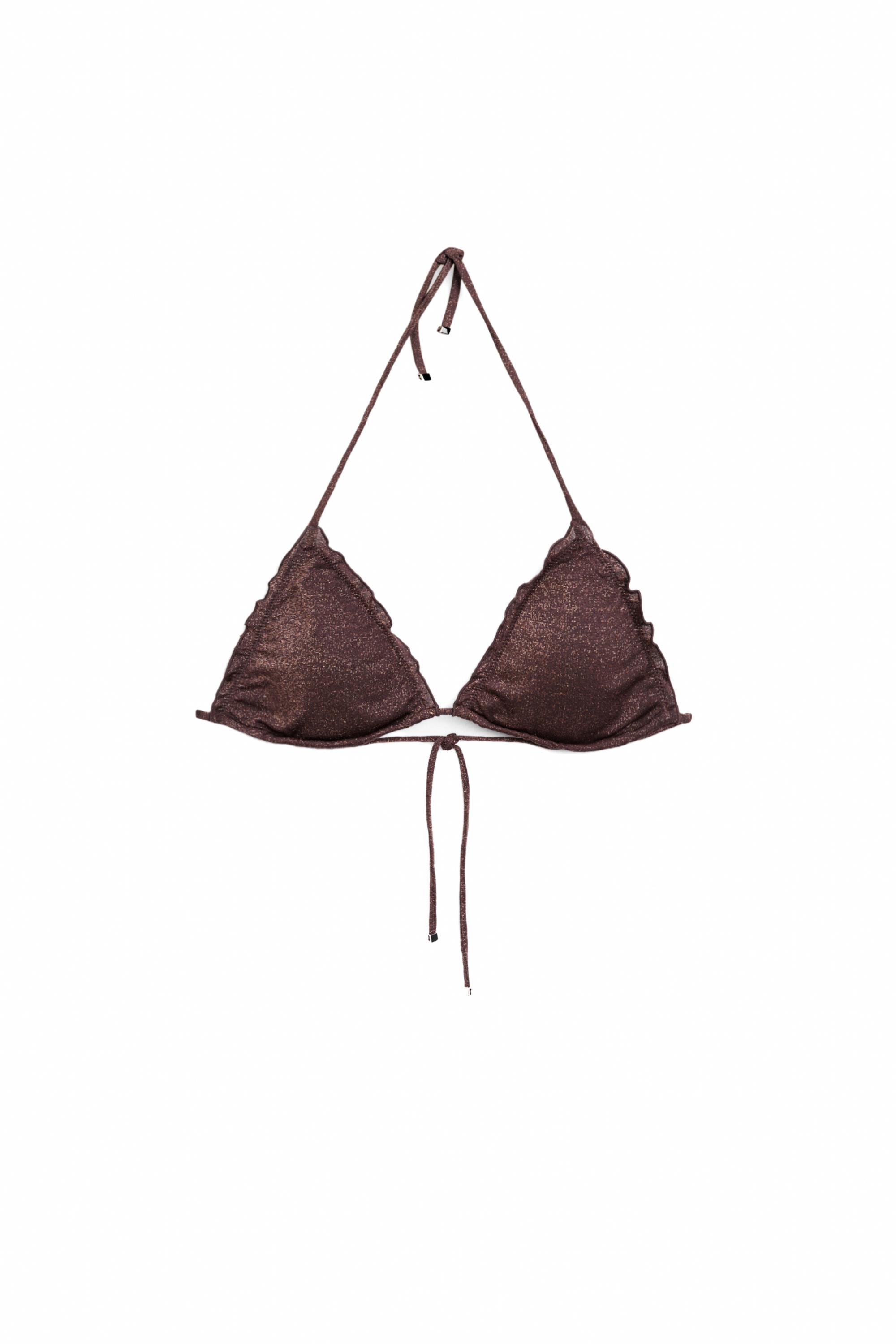 Shimmery ruffled bikini top — Brown